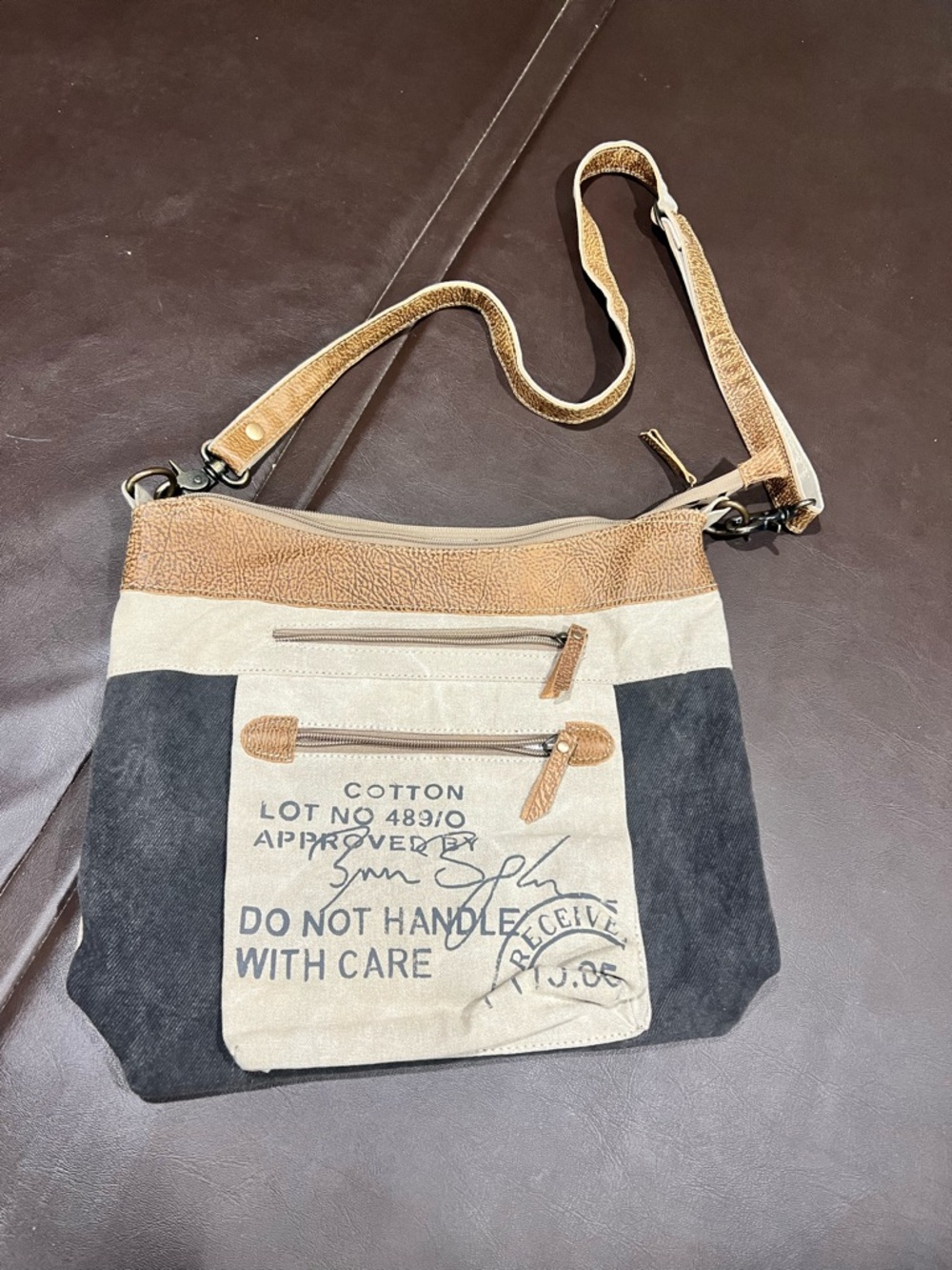 Myra Bag Beige, Black and Tan Canvas Crossbody